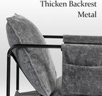 Modern Accent Chair Comfortable Living Room Chairs with Armrests, Bedroom Reading Chair, Chenille Upholstered Lounge Metal Chair