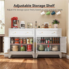Metal Sideboard Cabinet, Small Pantry Sideboard Cabinets with 2 Doors and Adjustable Shelves, White Metal Buffet Cabinet for Kitchen Dining Room Living Room, Entryway, Bathroom,Office