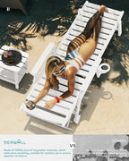 SERWALL Patio Chaise Lounge Chair Set of 2, 78'' Long 5-Positions Adjustable HDPE Outdoor Lounger for Pool, Poly Lounge Chair with Rolling Wheels & Cup Holder for Poolside, Deck, White