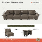 157.5" Cloud Modular Sectional Sofa, 4-Seater w/Deep Seat & Removable Arms, Plush Chenille for Living Room - Smoky Gray