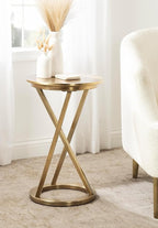 Kate and Laurel Aja Modern Metal Round Side Table; 15 x 15 x 23; Antique Brass; Decorative Geometric Nightstand with Circular Tabletop and Unique Slanted Legs