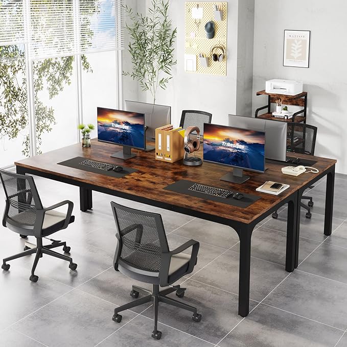 Tribesigns 78.7 Inches Extra Long Computer Desk 2 Person Desk, Double Long Desk, Workstaion for Home Office, Brown+Black