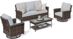 HERA'S HOUSE Gray Patio Furniture Set with High Back Swivel Chairs, Comfy Outdoor Wicker Conversation Sofa Sets with 5.5" Waterproof Cushions for Deck Lawn Backyard