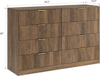 3-Piece Modern Bedroom Furniture Set, Wide 8-Drawer Dresser & 3-Drawer Nightstands Set of 2, Natural Wood Dresser and Nightstand Sets for Bedroom, Hallway, Walnut
