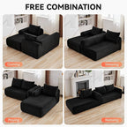 103'' Boneless Corduroy L Shaped Couch, 3 Seat Modular Sectional Deep Seat Sofa with Chaise Lounge, No Assembly Cloud Lounge Sleeper Sofa, Black