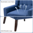 Accent Chair, Mid-Century Modern Fabric Chairs with Arms for Living Room, Comfy Upholstered Club Single Sofa Armchair for Bedroom Waiting Room with Solid Wood Frame (Fabric Navy Blue, Set of 2)
