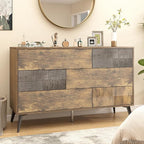 Hadulcet Fluted 6 Drawer Dresser for Bedroom, Modern Chest of Drawers with Push to Open Storage Organizer for Closet, 47” Handleless Wood Dresser TV Stand for Living Room, Entryway Nursery, Dark Wood