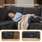 Cloud Sectional Couch with Chaise, Boneless U-Shaped Cloud Couch with Deep Seat, Soft Plush Modern Minimalist Sofa, Assembly Free Modular Floor Sofa for Office Living Room Apartment, Black