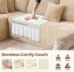 Cloud Sectional Couch with Loveseat, Boneless U-Shaped Cloud Couch with Deep Seat, Soft Plush Modern Minimalist Sofa, Assembly Free Modular Floor Sofa for Office Living Room Apartment, Beige