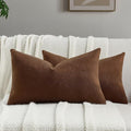 FUTEI Dark Brown Chenille Throw Pillow Covers 12x20 Inch Set of 2,Soft Wide Chevron Textured Lumbar Pillow Cases,Farmhouse Home Decor for Couch Bed Living Room