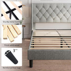 iPormis Full Size Platform Bed Frame with Button Tufted Headboard, Upholstered Bed Frame with Solid Wooden Slats, 8" Underbed Space, No Box Spring Needed, Noise Free, Easy Assembly, Light Gray
