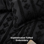 Bedsure Tufted Boho Comforter Set Full Size - Black Boho Bed Set, GentleSoft™ 3 Pieces Farmhouse Shabby Chic Embroidery Bedding, Gifts for Woman, Soft Jacquard Full Comforter for All Seasons