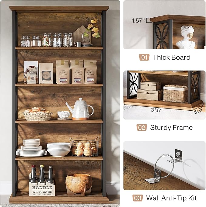 Tribesigns 6-Tier Tall Bookshelf, 71" Industrial Bookcase with Metal Frame, Freestanding Open Storage Shelves for Home Office, Living Room, Bedroom