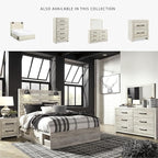 Signature Design by Ashley Cambeck Farmhouse Queen Panel Platform Bed with 4 Storage Drawers, Cubbies, Sconce Lights and USB Ports, Foundation or Box Spring Not Needed, Whitewash