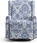 UIXE Swivel Rocker Manual Recliner Chairs Set of 2, Wingback Swivel Glider Fabric Nursery Reclining Sofa Chair, High Back Upholstered Arm Chair for Living Room Bedroom - Navy Floral