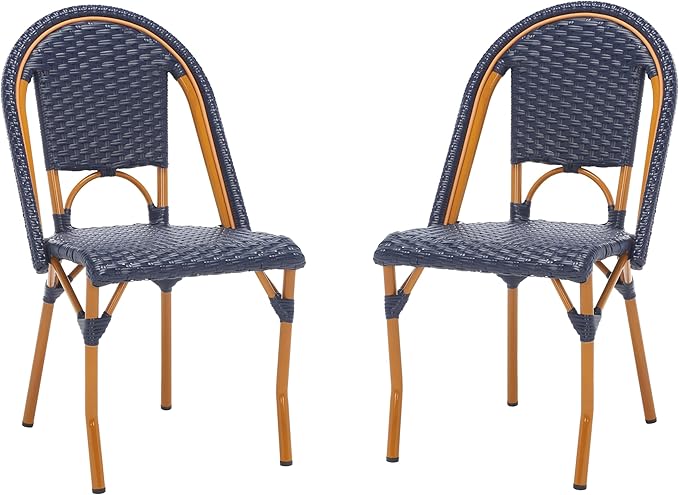 SAFAVIEH Outdoor Collection California Bistro Navy Side Chair Set of 2 (Fully Assembled)