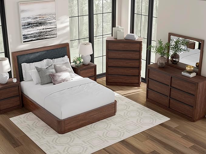Signature Design by Ashley Kendamor Contemporary 5-Drawer Chest with Felt-Lined Top Drawer and Easy Glide for Bedroom, Dark Brown