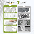 nevilywood Folding Adirondack Chair - Extended Ergonomic Backrest, Cup Holder - Easy Assembly - Durable HDPE Plastic, Weather Resistant & Maintenance-Free - Lawn, Patio, Deck Supports 380lbs White