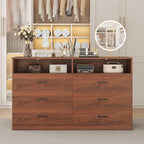 Bigbiglife 6 Drawers Dresser for Bedroom Wooden Drawer with Open Storage Cubby, Double Wide Dresser Organizer for Bedroom, Living Room, Entryway, Hallway (Walnut Brown)