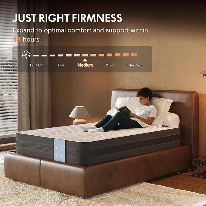 FLEXISPOT 10'' Twin XL Size Cooling Gel Memory Foam Mattress, Viscose from Bamboo, Medium Firm, 10-Year Warranty, Mattress-in-A-Box, Certi-PUR & Oeko-TEX Certified, Washable, Fire-Resistant.