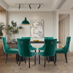 Velvet Upholstered Dining Chairs Set of 8, Modern Style Kitchen Side Chairs with Nailhead Trim and Wood Legs,Metal Pulling Ring for Dining Room Living Room(Green)