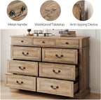 LINSY HOME 9 Drawers Dresser for Bedroom, Wide Wood Chest of Drawers with Metal Handle, Farmhouse Tall Drawer Organizer for Bedroom, Closet, Living Room, Hallway and Entryway, Rustic Oak