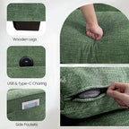 TEKAMON 73" Modular Sofa Couch with Seat Storage, Comfy 2-Seater Chenille Fabric Loveseat Sofa for Living Room, Office, Apartment W/Deep Seat, Wide Armrest, USB Charing Removable Cover(Green)