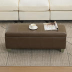 41" Faux Leather Storage Ottoman, Stitch Tufted Rectangle Upholstered End of Bed Storage Bench, Entryway Large Couch Ottoman with Wooden Legs, Coffee
