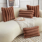 Neelvin Brown Faux Fur Cozy Soft Stripe Decorative Throw Pillow Covers 26x26 inch Set of 2,Velvet Pillowcase Cushion Case for Sofa Couch