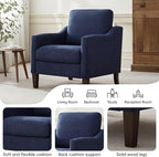 VKNOW Mid Century Modern Accent Chair, Upholstered Living Room Chairs Armchair for Bedroom, Comfy Reading Accent Chairs with Wood Legs for Living Room, Navy Blue