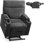 MCombo Lay Flat Dual Motor Power Lift Recliner Chair with Massage & Dual Heating, Arm Storage, Extended Footrest, USB A/C Ports & Cup Holders, Infinite Position for Elderly, Fabric LC002 (Gray)