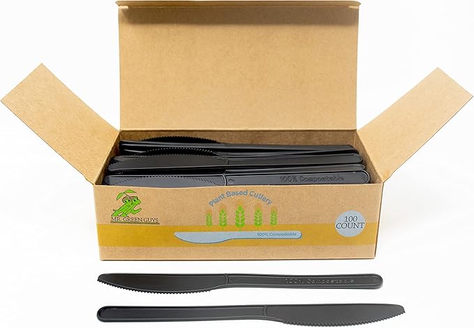 Good As Gold Compostable Heavyweight Disposable Knives - 100 Count CPLA Knives - Eco Friendly Compostable Knives Made from Cornstarch