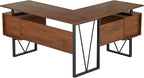 Techni Mobili Reversible L Shaped Desk with File Cabinet and Drawers 59” W – Modern Versatile L Shaped Office Desk with Drawers and File Cabinet - Brown