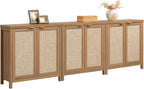 SICOTAS Sideboard Buffet Coffee Bar Cabinet - 3 Pieces Farmhouse Boho Rattan Credenza Storage Cabinet with Large Storage for Kitchen, Living Room, Entryway, Oak