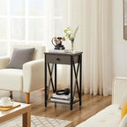 VECELO Tall Nightstand Set of 2,27.6 inch Wooden End Table with Metal X-Frame,Side Table with Drawer and Storage Shelf for Living Room Bedroom Entryway Small Spaces