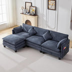 108" Modern L-Shaped Sectional Sofa with USB & Type-c Port Charger, Modular Cloud Couch, Deep Seating Chenille Fabric 4-Seater with Ottoman and Pillows for Living Room (Blue)