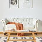 Chesterfield Loveseat Sofa, Modern Leather Small Sofa Couch 2 Seater with Rolled Arms and Nailhead, Mid Century Modern Loveseat Couch for Small Spaces Living Room Bedroom Apartment, White
