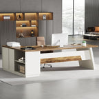 Tribesigns L-Shaped Executive Desk, 78-Inch Modern Office Desk with Drawers and Lateral File Cabinet, Large Bussiness Furniture with Storage Shelves, Workstation for Home Office (Brown + White)