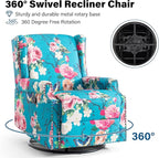 Lumibee Recliner Chairs Set of 2, 360° Swivel Rocker Recliner Chair with Footrest High Back, Comfy Upholstered Glider Rocking Chair for Living Room Bedroom (Peacock Blue)