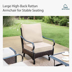 MFSTUDIO 6 PCS Outdoor Patio Furniture Set, Metal Outdoor Conversation Set, Rattan Wicker Patio Sectional Sofa Set with 2 x Rocking Single Sofa, 3-Seat Sofa, 2 x Ottoman, 1 x Coffee Table, Beige