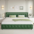 BarnFurin King Size Bed Frame with Headboard, Upholstered Bed with Diamond Tufted Design, Wooden Slats Support, No Box Spring Required, Easy Assembly, Green