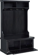Crosley Furniture Seaside Hall Tree with Shoe Rack Bench and Coat Hooks for Hanging Storage, Distressed Black