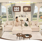 142.5" U Shaped Couch, Modular Sectional Sofa, 3-Seater Comfy Cloud Couch with Movable Ottoman, Deep Seat Couches for Living Room, Linen, Beige
