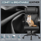 Office Chair, Ergonomic Big and Tall Computer Desk Chair with Retractable Adjustable Headrest, Executive Breathable Leather Chair, Lumbar Support Swivel PC Chair with Flip-up Armrests Rocking Function