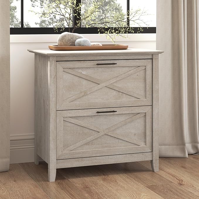 Bush Furniture Key West 2 Drawer Lateral File Cabinet in Washed Gray, Document Storage for Home Office, Accent Chest with Drawers