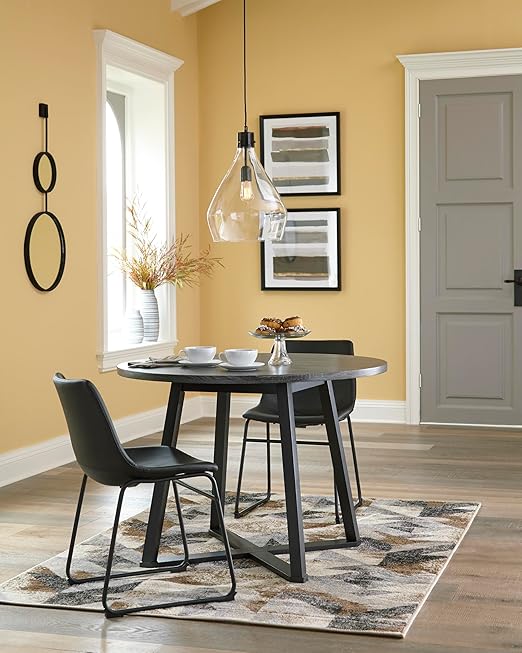 Signature Design by Ashley Centiar Mid Century Round Dining Room Table with Metal Legs, Gray & Black