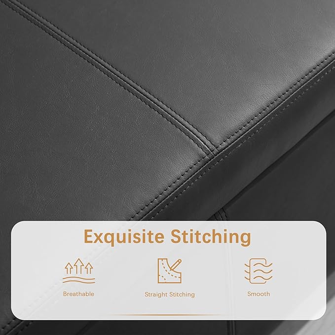 HUIMO Faux Leather Storage Ottoman Bench 50.3 Inch Extra Long PU Upholstered Bedroom Bench with Large Storage Space for The Living Room, Entryway, Bedroom Hold Up to 300lbs (Black)