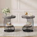 Tribesigns Round End Table Set of 2, 2-Tier Farmhose Wood Side Table with Shelf Storage, Small Sofa Side Bedside Nightstand, Accent Furniture for Living Room, Grey