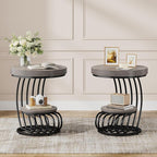 Tribesigns Round End Table Set of 2, 2-Tier Farmhose Wood Side Table with Shelf Storage, Small Sofa Side Bedside Nightstand, Accent Furniture for Living Room, Grey
