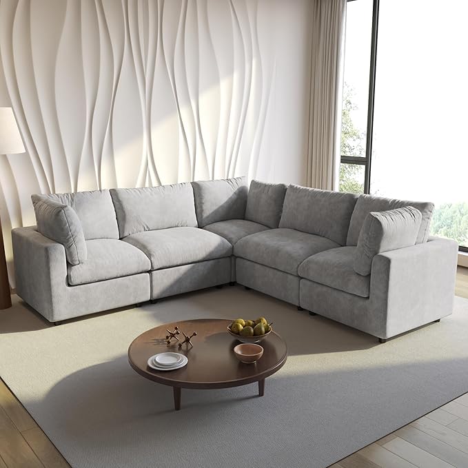 WJShome Cloud Couch Modular Sectional Sofa,100.5" V Shaped Couch, Convertible Wide Seater, 5 Seater for Living Room Set,Covers Washable&Replaceable,Gray